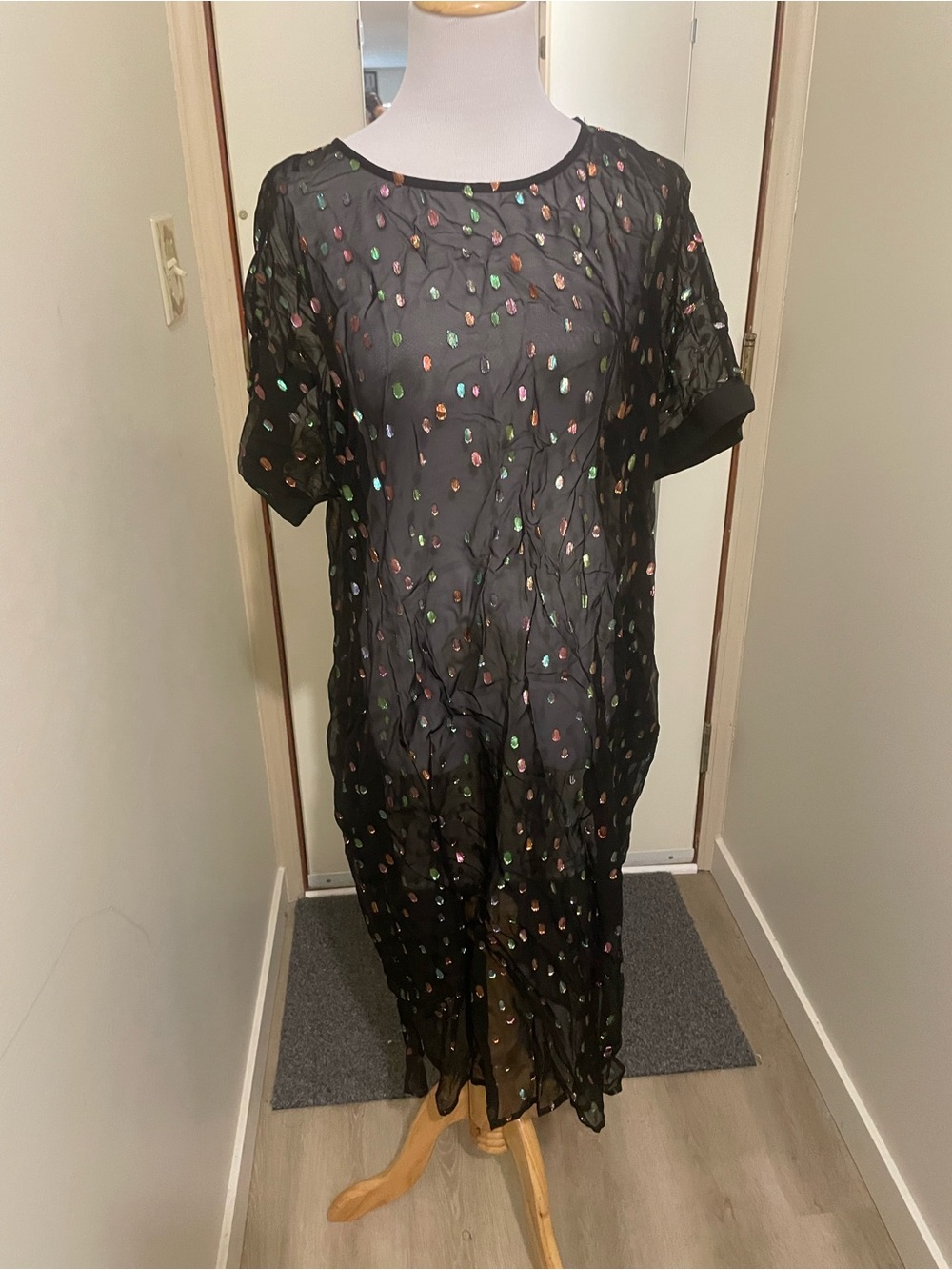 Elk Black Sheer Dress with Multicolor Dot Detail